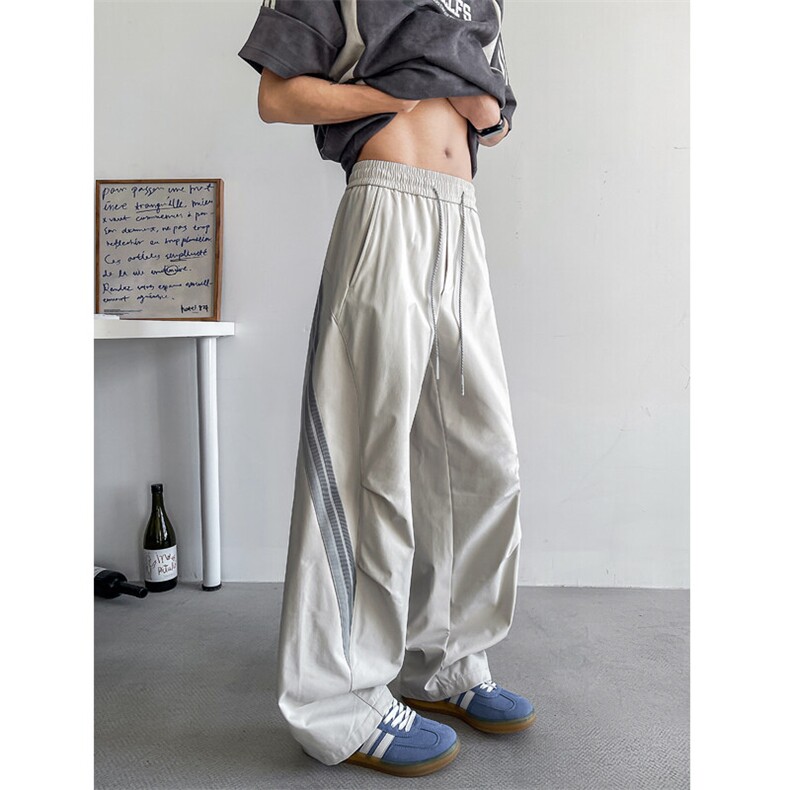 2025春夏新款面料条纹撞色弯刀宽松垂感运动休闲阔腿裤男2513-P53,男装休闲裤,电商C305A
