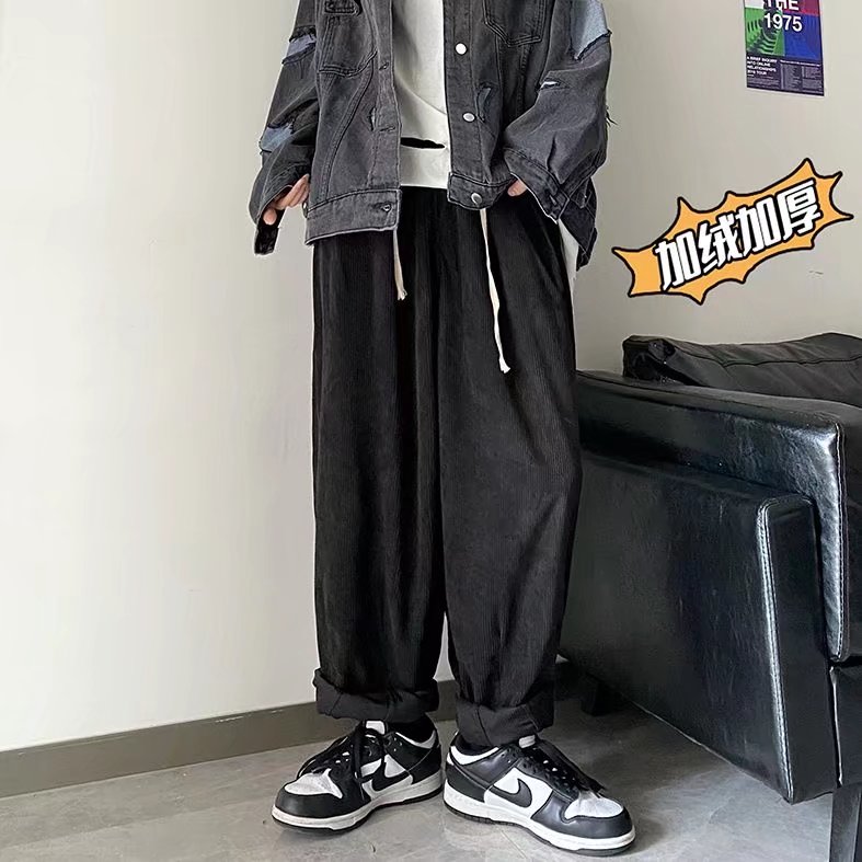美式复古灯芯绒裤子男ins潮牌秋冬季直筒拖地裤加厚A388加绒P40图片
