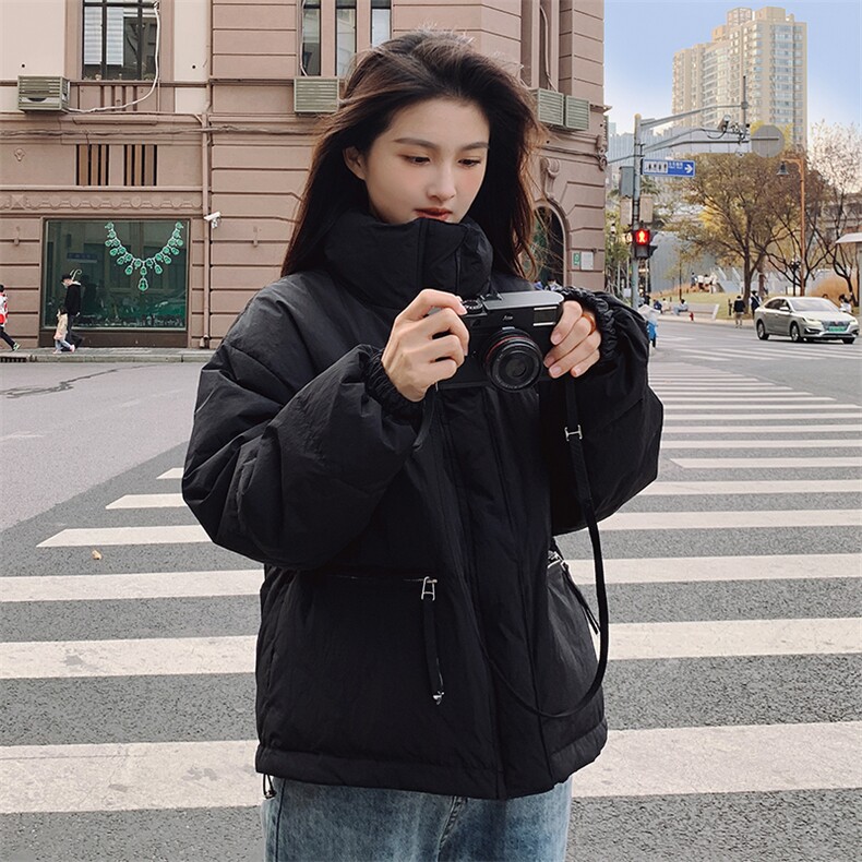 韩版宽松BV绿立领加厚绿色羽绒服女2022冬季新款短款外套90白鸭绒,女装羽绒服,梦懿尔