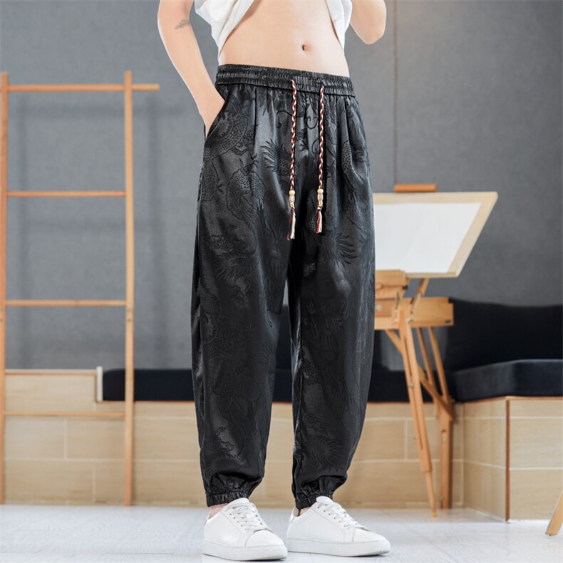 风冰丝龙纹提花休闲裤大码长裤男夏季宽松A266-1-KZ885-P35,男装休闲裤,电商A266-1