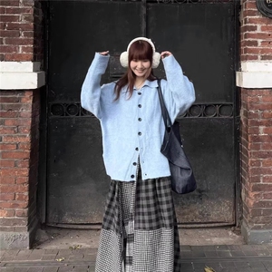 美式慵懒风毛衣外套女秋冬新款胖妹妹针织开衫外穿上衣LY2877-P53图片