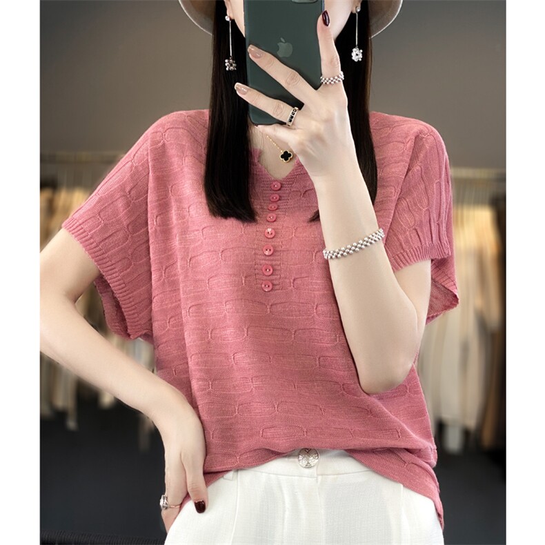 夏季新款简约竹节麻短袖女宽松百搭显瘦上衣时尚休闲T恤,女装T恤,贵皇网供仓