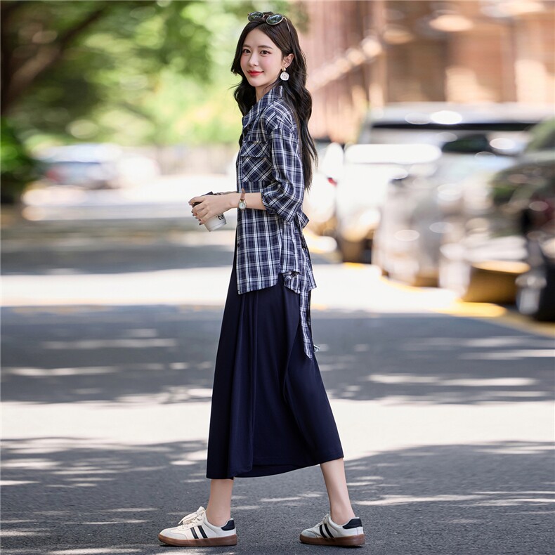 韩系格子衬衫吊带穿搭休闲套装裙女2025夏秋气质显瘦时尚········,女装套装/套裙,涵墨