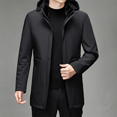 冬季男士中年中长款休闲连帽白鹅绒羽绒服男保暖外套SJ6610-P500，男装羽绒服，电商B212（原钱塘6029）