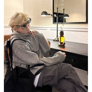 高品质秋冬季新款美式休闲宽松慵懒风连帽毛衣针织衫男外套长袖图片
