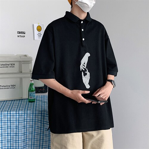 PL57147-P35 翻领短袖polo衫男大码胖子半袖t恤男有领保罗衫 模特图片