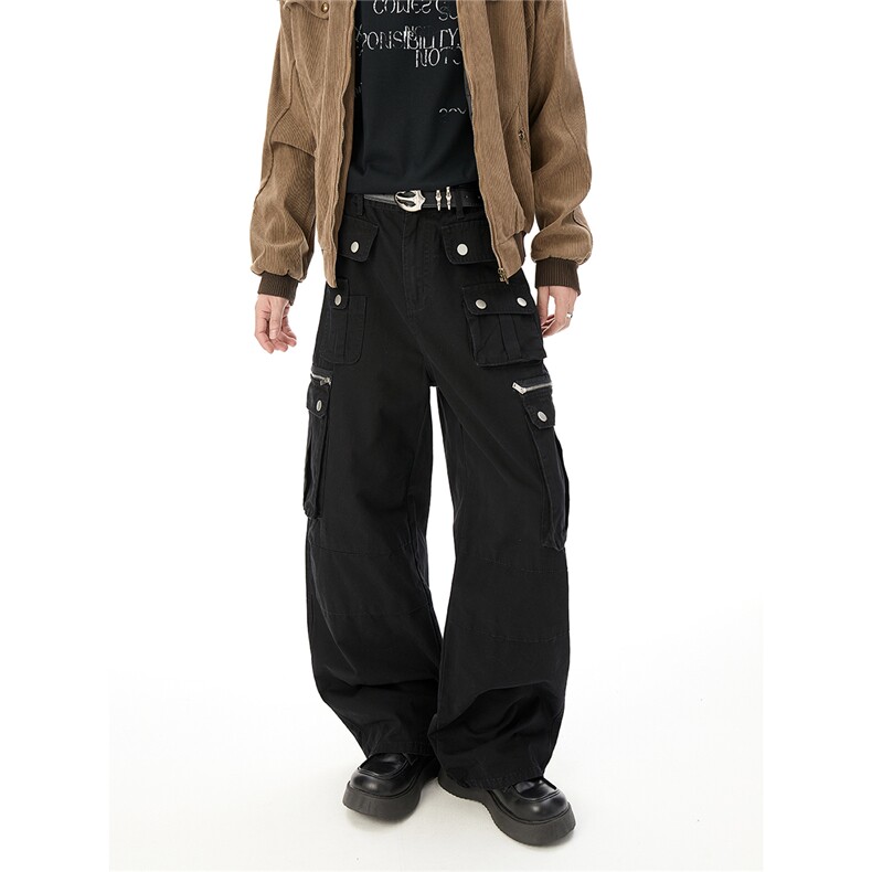 6151现货秋冬重磅多口袋拼接亮面纽扣高街工装休闲裤(P75X128)4,男装工装外套,电商C315