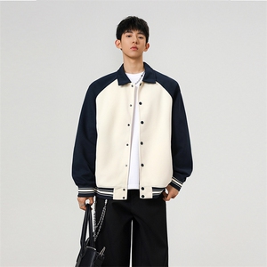 重磅420克boxy短款开衫卫衣液态棉爽滑棒球服撞色外套男D9898-P68图片