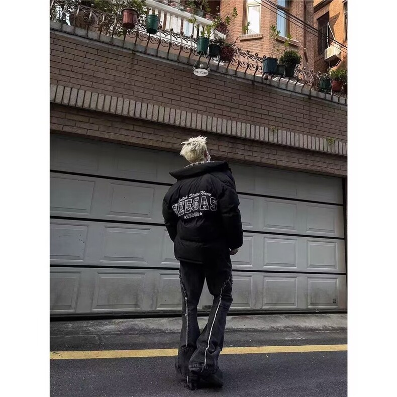 百搭新款时尚潮流慵懒流行原版贴布刺绣加厚假两件棉服气质日系,男装棉衣,星座506A