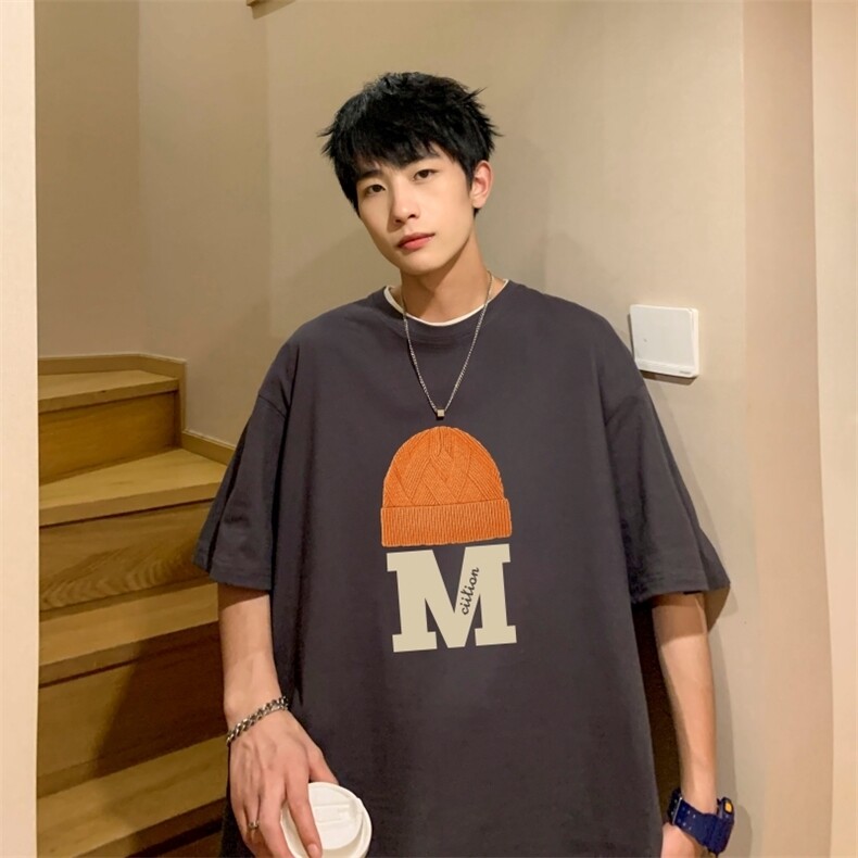 T6647P252023印花宽松短袖t恤港仔百搭男圆领印花T恤黑色,男装T恤,星座510A-3