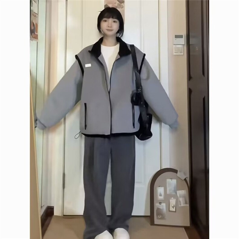 外套女2025新款秋冬款美式休闲宽松百搭开衫夹克外套纯色,男装夹克,星座506A