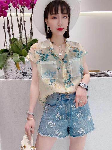 无袖花衬衣，女装，艾嫚伊