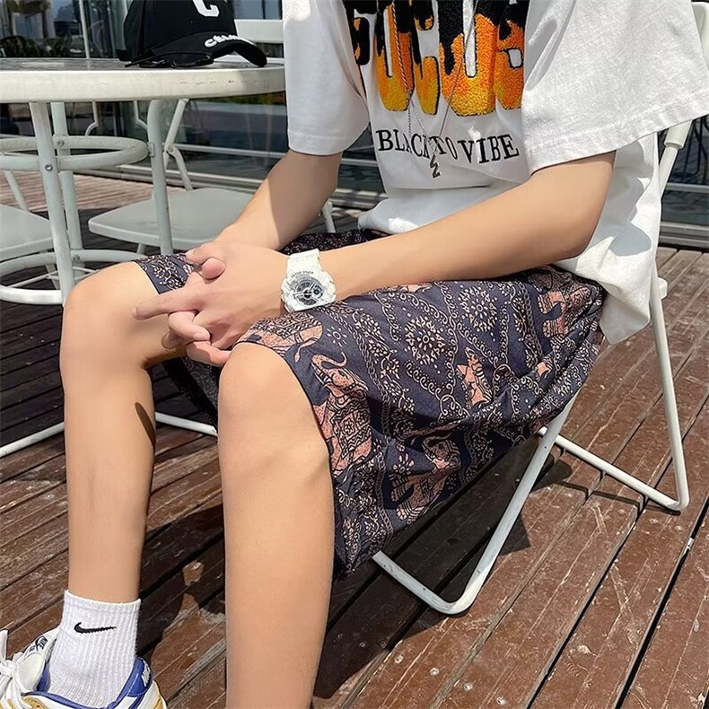夏沙滩裤男运动棉速干五分中裤民族风宽松大裤衩DK108,男装民族服装,星座1116A-1（原606A）