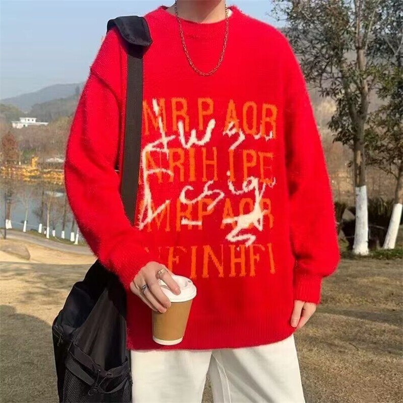 海马毛美式潮字母提花圆领情侣毛衣秋冬男针织衫M5678/P68,男装针织衫/毛衣,星座506