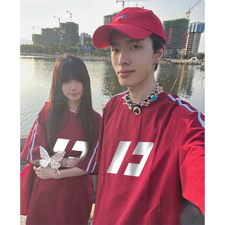 抖音得物高品质二开240克宽松纯棉美式潮牌三条杠织带短袖T恤,男装T恤,电商A486