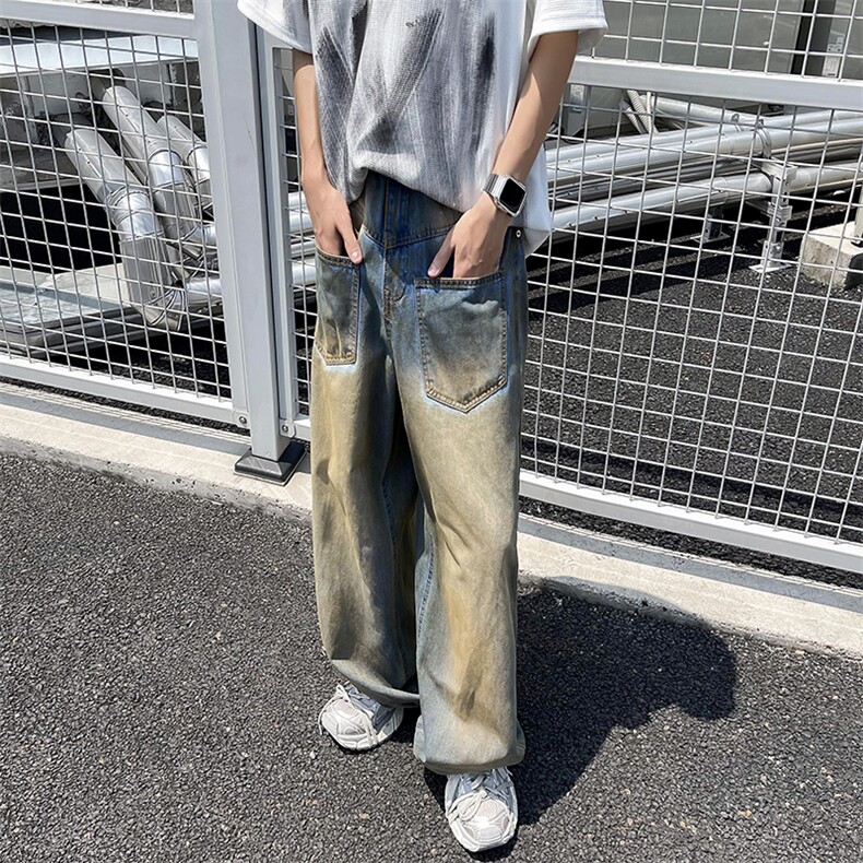 牛仔裤男vibe美式直筒裤子春季潮牌微喇高街百搭休闲长裤N518-P50,男装牛仔裤,星座308B-2