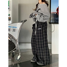 美式格子阔腿裤男女宽松休闲直筒垂百搭感拖地长裤子K662，男装休闲裤，星座1116A（原606A-3）