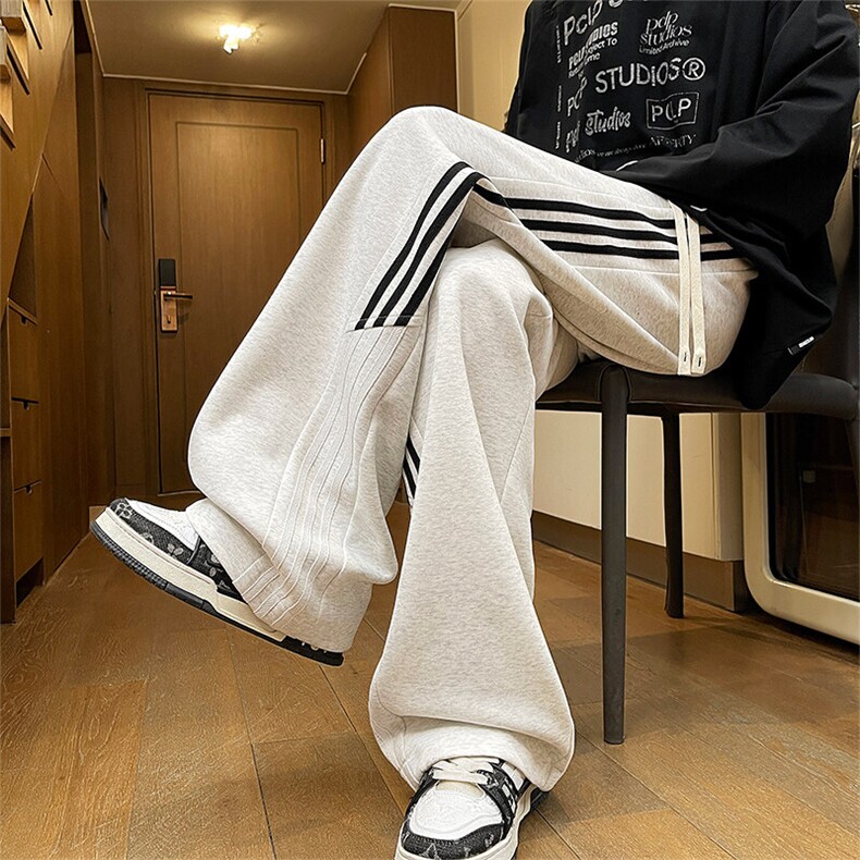 休闲裤男秋季新款港风宽松高品质华棉复合牛奶丝阔腿裤K6098-P45，男装休闲裤，星座214-9