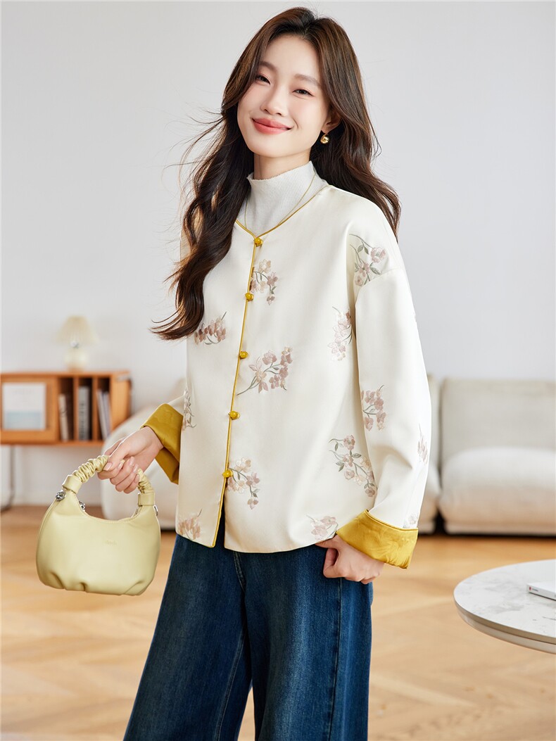 在仓~2026年春季刺绣相生花圆领纽扣落肩袖通勤外套双面穿提花,女装短外套,新依时派