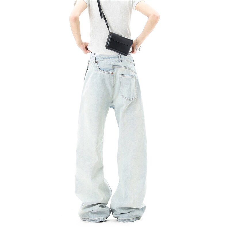 【现货】美式高街浅蓝色错位裁剪牛仔裤XZ502-K859-P65控89,男装牛仔裤,星座502