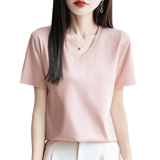 短袖t恤女冰爽棉纯色上衣T恤2025夏季新款V领宽松体恤女，女装T恤，羊秋羊绒