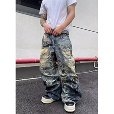 打印3D破洞字母涂鸦糜烂牛仔裤长裤男女同款NG193，男装牛仔裤，星座1116A（原606A-3）
