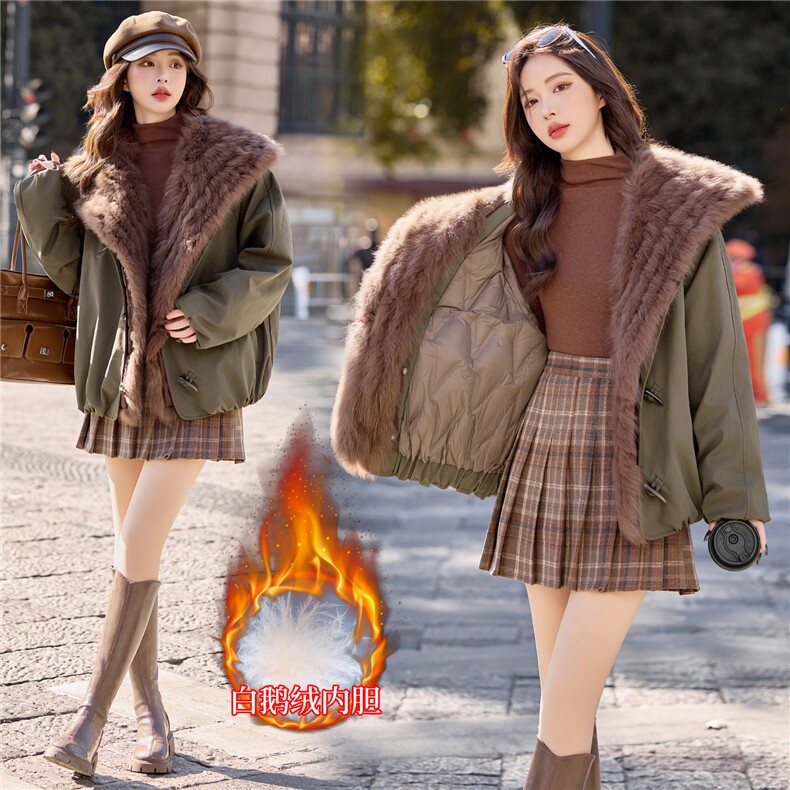 【bao款大货已出】2025冬装新款休闲派克皮草羽绒服白鹅绒狐狸毛,女装羽绒服,雅静靓衣
