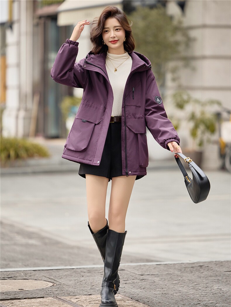独特漂亮紫色加绒加厚派克服女2025冬季休闲宽松收腰显瘦棉服外套,女装短外套,E百度