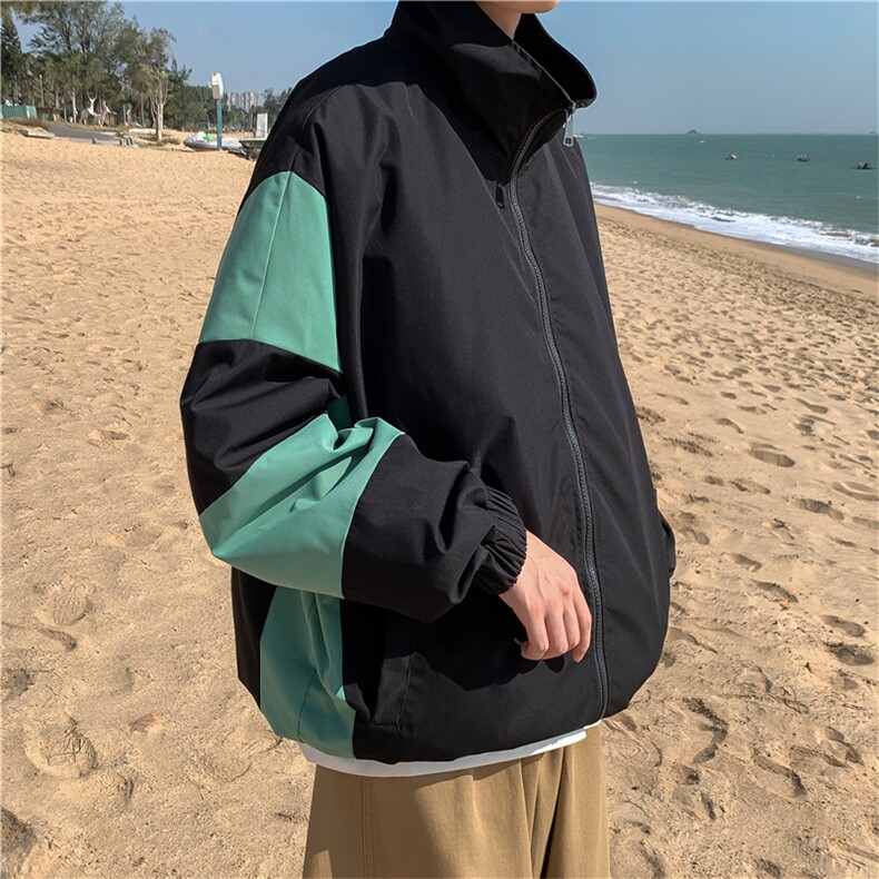 JK3013/P55秋装现货新款撞色港风夹克男女宽松外套大码潮流男上衣图片