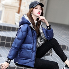 时尚亮面连帽短款羽绒服女士冬季保暖显瘦外套高端品质轻薄舒适，女装羽绒服，阿舍尔精品