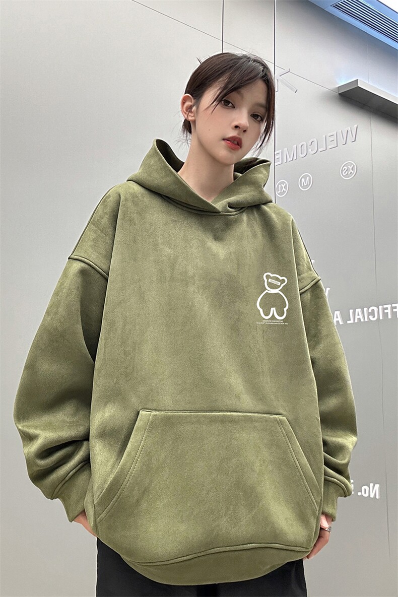 ！麂皮绒连帽卫衣直播品质重磅400克小熊印花JL7079-P45控78,男装卫衣,星座508（原C305）