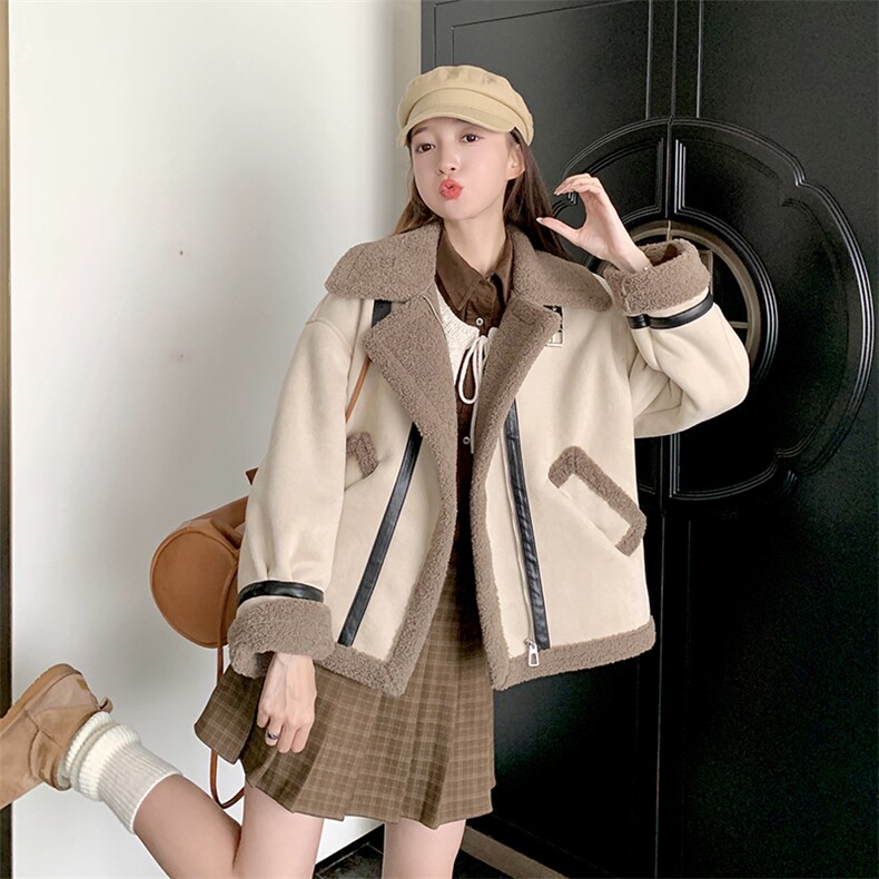 2023年冬季新款羊羔毛短外套82518-P195-K296，女装羊羔毛/颗粒绒，辉之琳
