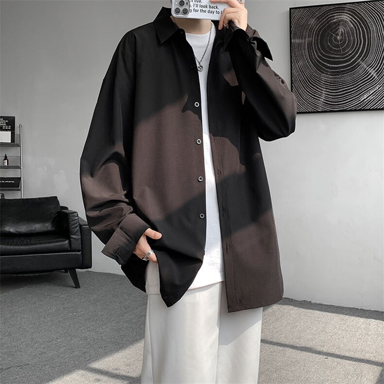 衬衫男秋季新款港风宽松纯色长袖衬衣CY008-P30图片