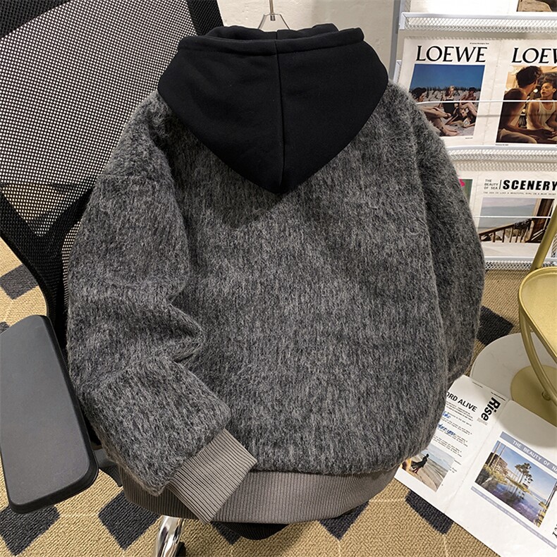 秋冬季毛呢假两件连帽外套潮流宽松加厚保暖棉服,男装棉衣,星座410-6（原星座1304-1）