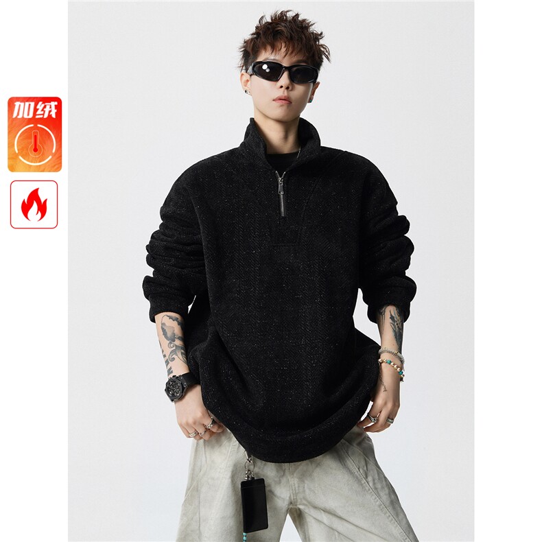 雪尼尔满天星半拉链翻领卫衣大码高级Polo衫外套LW610特P50加绒60图片