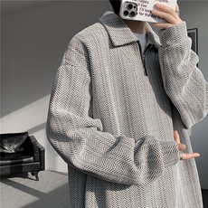 雪尼尔满天星半拉链翻领卫衣大码高级Polo衫外套LW610特P50加绒60，男装Polo衫，电商B215
