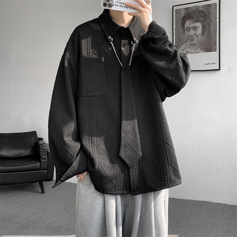 现货CS1117-特P42小众肌理感设计感大码衬衫男（含领带可拆卸），男装衬衫，电商A059