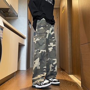秋季高个子加长迷彩牛仔工装裤男美式阔腿伞兵裤188cm115KZ003P68图片