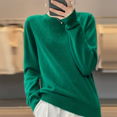 女士秋冬季新款舒适圆领纯色羊毛衫，女装羊毛衫，奢优羊绒
