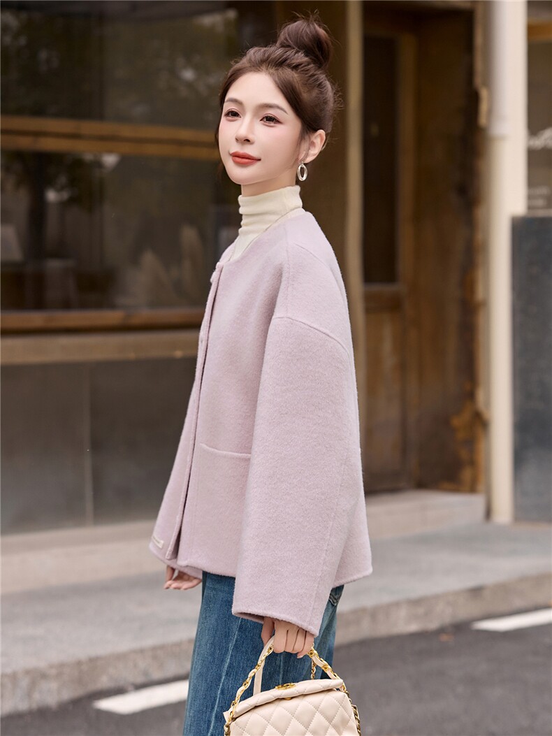 双面绒大衣短款女,女装毛呢外套,朵莱米