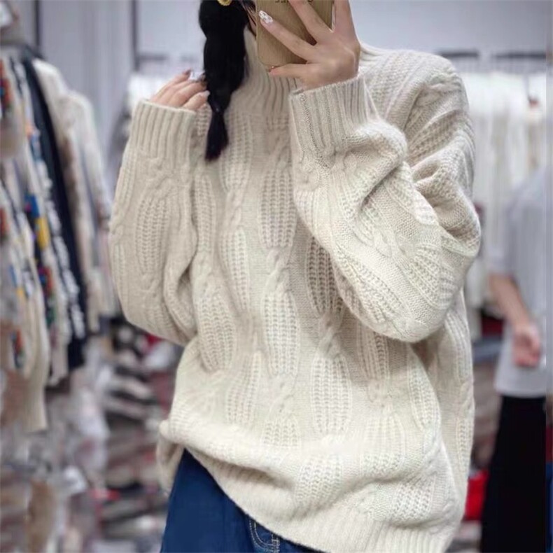 半高领毛衣女秋冬2024新款宽松慵懒风针织衫长袖上衣图片