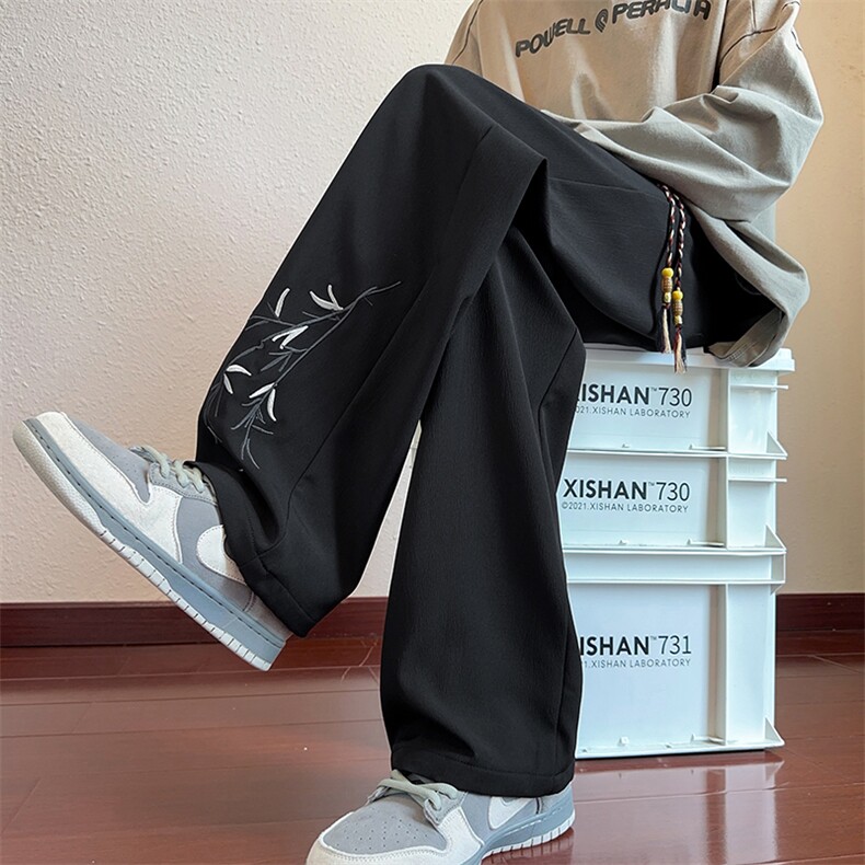 新中式风刺绣潮牌宽松阔腿休闲裤K91-P30控49,男装休闲裤,星座209-1