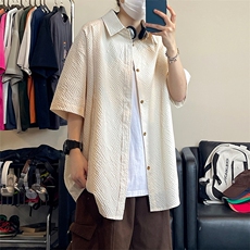 美式潮牌褶皱肌理短袖衬衫男百搭小众通勤衬衣DC2227-特价P30，男装T恤，电商A007