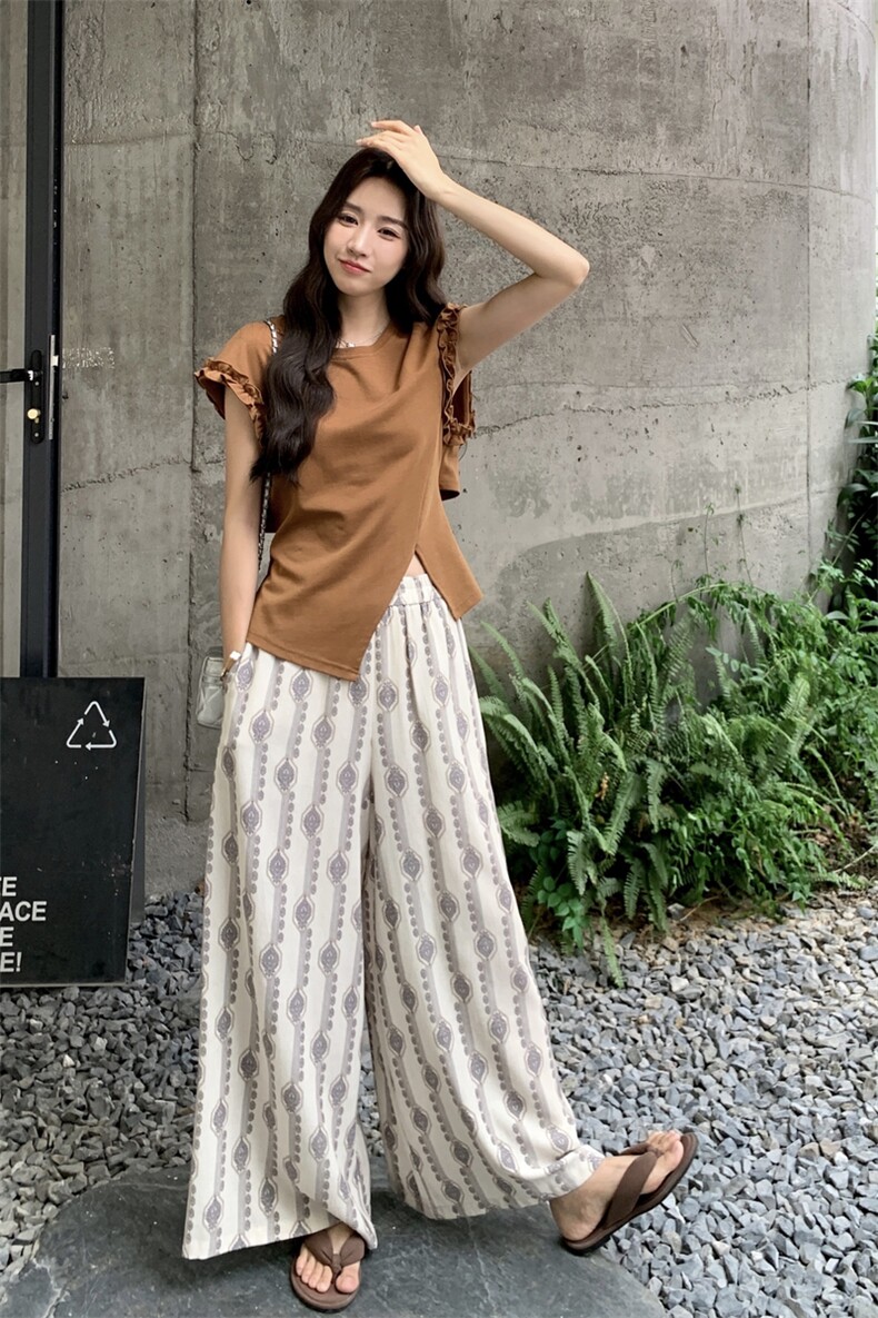 夏季阔腿裤针织体恤衫时尚两件套女,女装套装/套裙,浙宝069