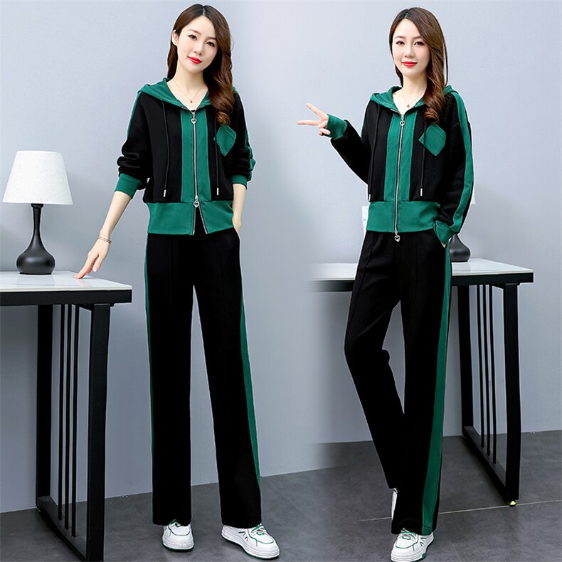 2023新款春秋季大码休闲套装女洋气减龄妈妈卫衣运动服两件套,女装套装/套裙,妙形