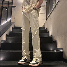 潮牌美式高街毛边牛仔裤男休闲黑色微喇叭长裤D0988P55，男装牛仔裤，电商D325