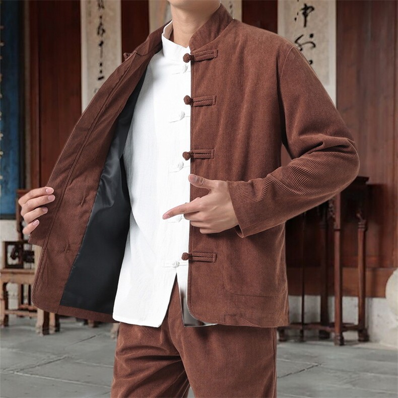 男士外套灯芯绒夹克盘扣立领唐装风XZ1512-2501单夹克-P70,男装夹克,星座1512