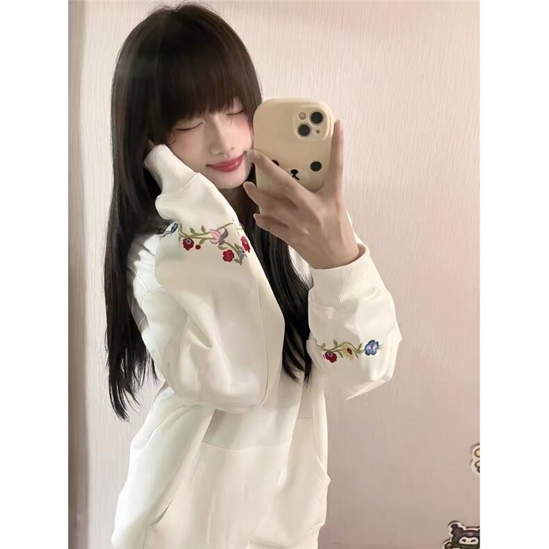 常规款花卉刺绣连帽卫衣男女2025秋冬宽松上衣外套潮WY1503,女装短外套,星座516A