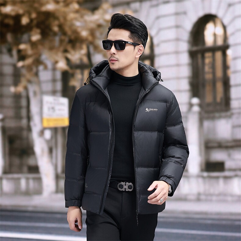冬季2024羽绒服潮男青年白鸭绒加厚短款连帽面包服时尚男士外套图片