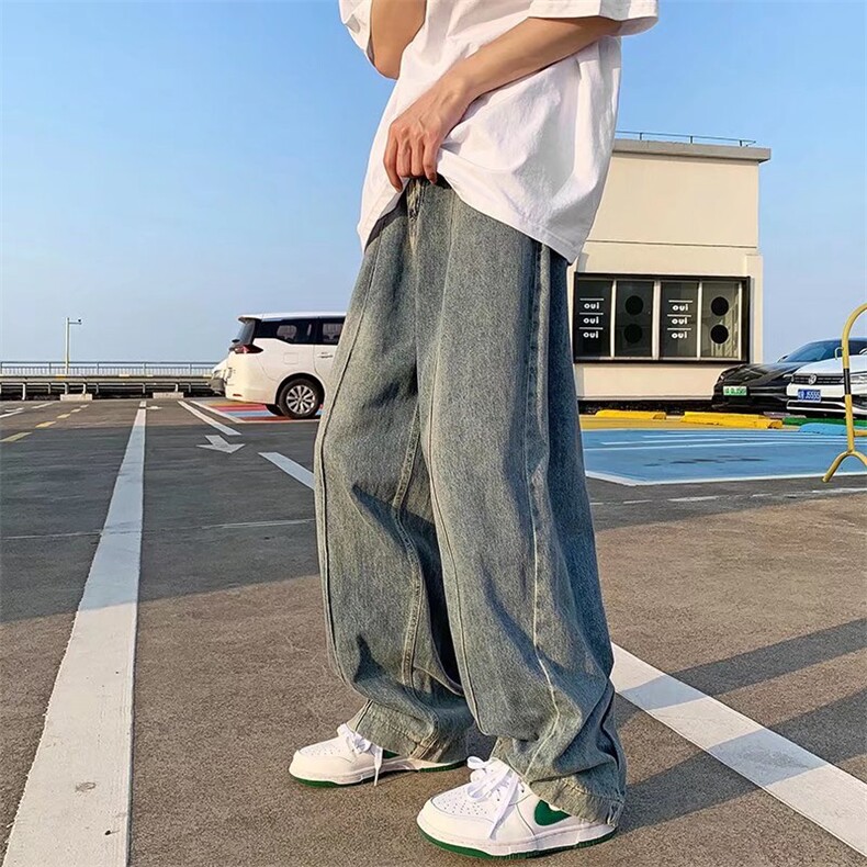 欧美vibe裤子高街潮牌牛仔裤男设计感宽松直筒美式阔腿裤NK21-P48,男装牛仔裤,星座1008-1